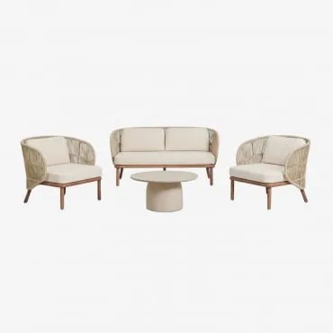 Zestaw Ogrodowy Z Dwuosobową Sofą, 2 Fotelami Capri Oraz Okrągłym Stolikiem Kawowym Ø75 Cm Z Betonu Layana Kremowa - Sklum