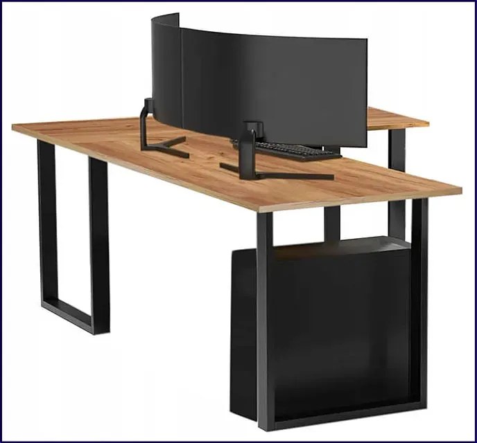 Narożne biurko w stylu loft 120x150x60 dąb craft złoty W0-S07