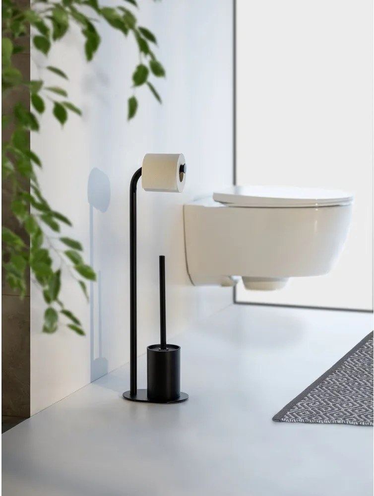 Czarny stalowy stojak na papier toaletowy ze szczotką Levante – Wenko