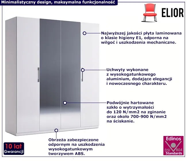 Nowoczesna 4-drzwiowa szafa uchylna z lustrem Ronirox 3X