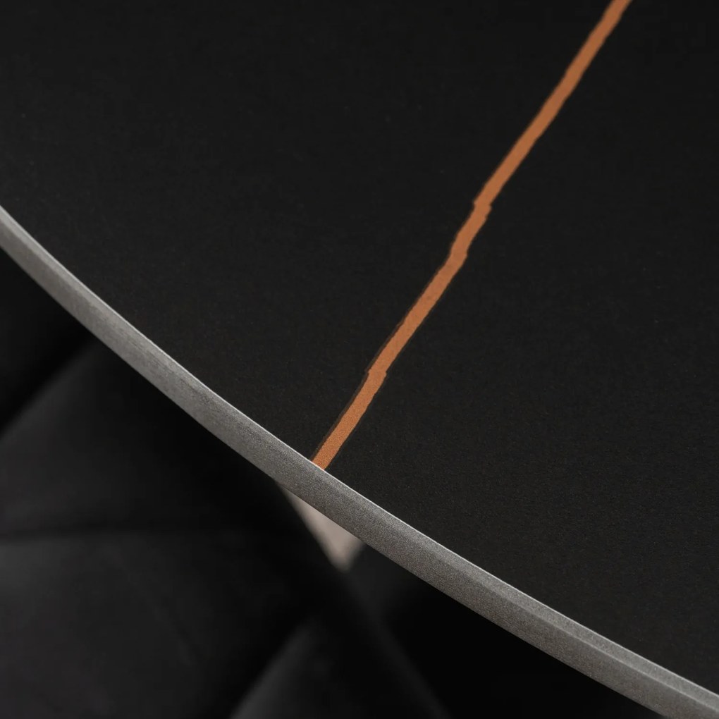 Stół Okrągły SANDER 89 cm Ceramiczny Czarny do Salonu Nowoczesny Glamour