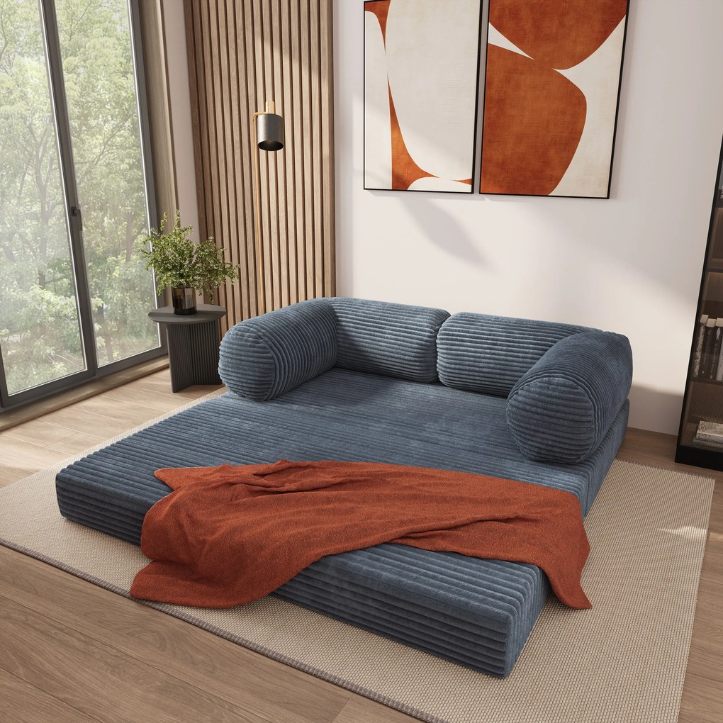 Masseno Sofa piankowa ALVIO z funkcją spania, Kanapa z pianki do salonu, Bezmontażowa, Tkanina sztruksowa – Szary TILIA 85