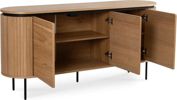 Komoda do Salonu BECK 160 cm Dąb Trzydrzwiowa Ryflowana Nowoczesna