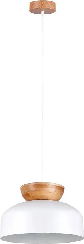 Biała lampa wisząca z drewniano-metalowym kloszem - 25X A645 N3-K04