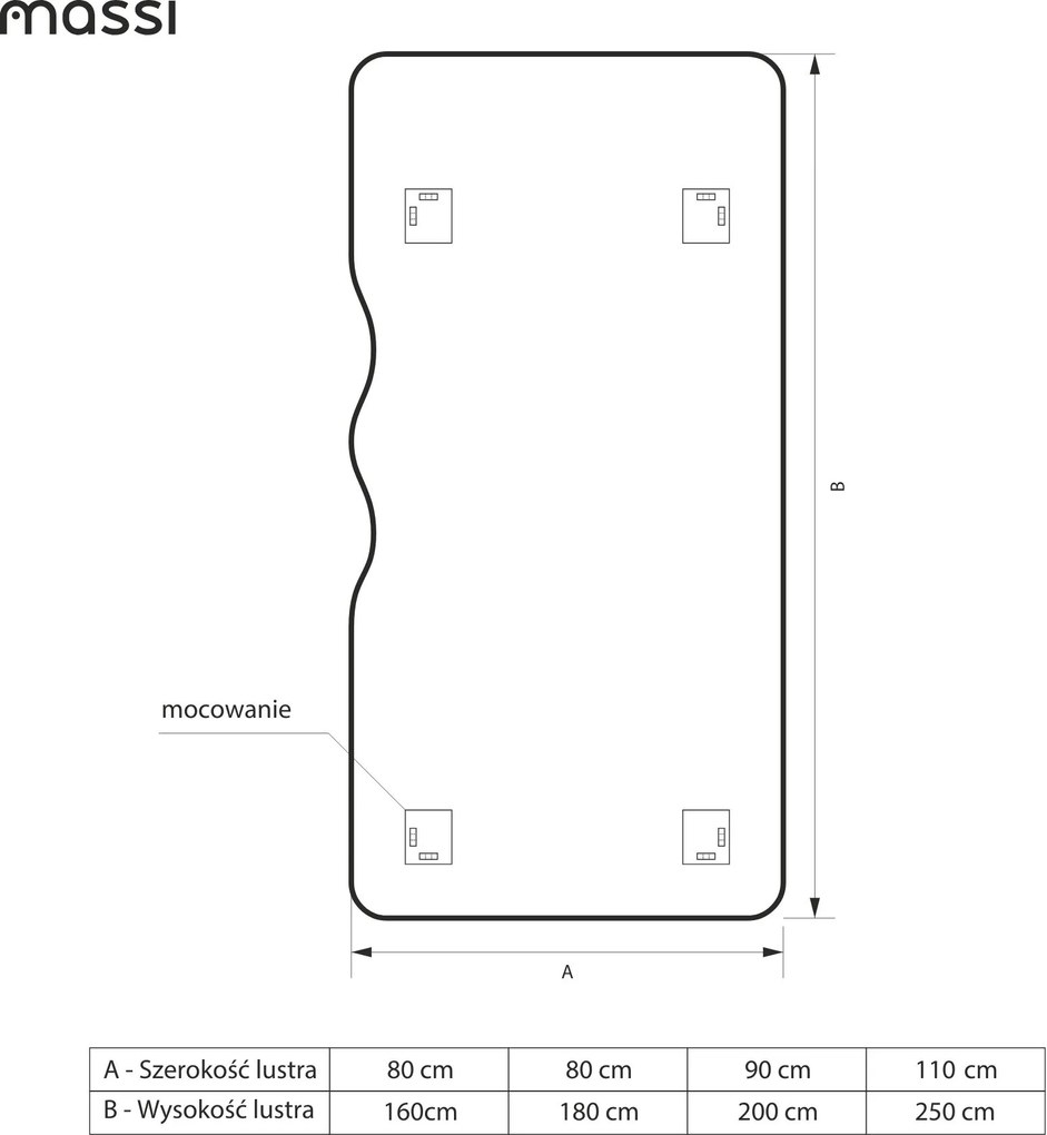 Lustro dekoracyjne oszlifowane z podświetleniem WAVE Aura LED  | Różne rozmiary | Różne kolory : Kolor tafli szkła - Grafit, Rozmiar - 80 x 180 cm