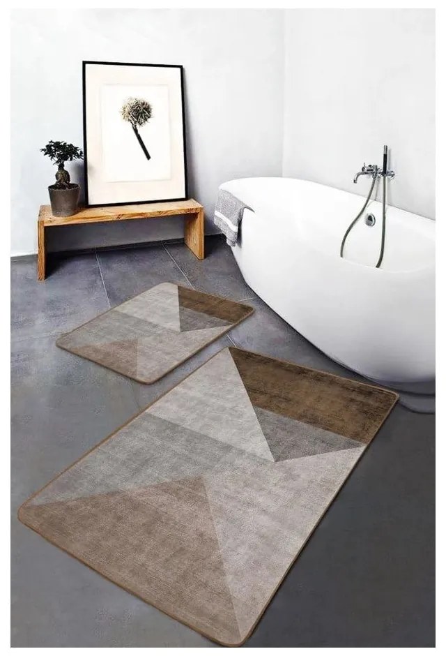 Szaro-brązowe aksamitne dywaniki łazienkowe zestaw 2 szt. 60x100 cm – Mila Home