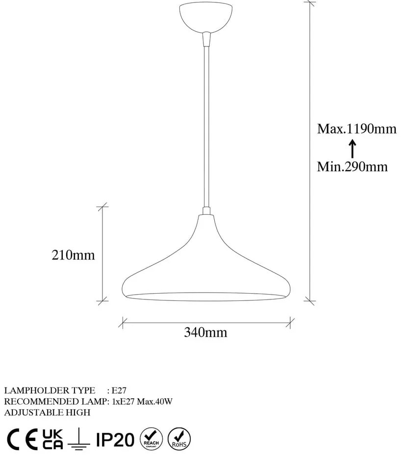 Lampa wisząca w czarno-miedzianym kolorze z metalowym kloszem ø 34 cm Barek – Opviq lights