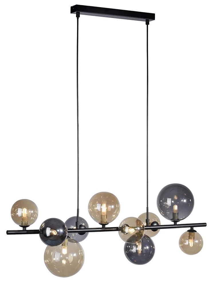 Lampa wisząca art deco czarna z dymionym i złotym szkłem 10-świateł - Wess ArtDeco Oswietlenie wewnetrzne
