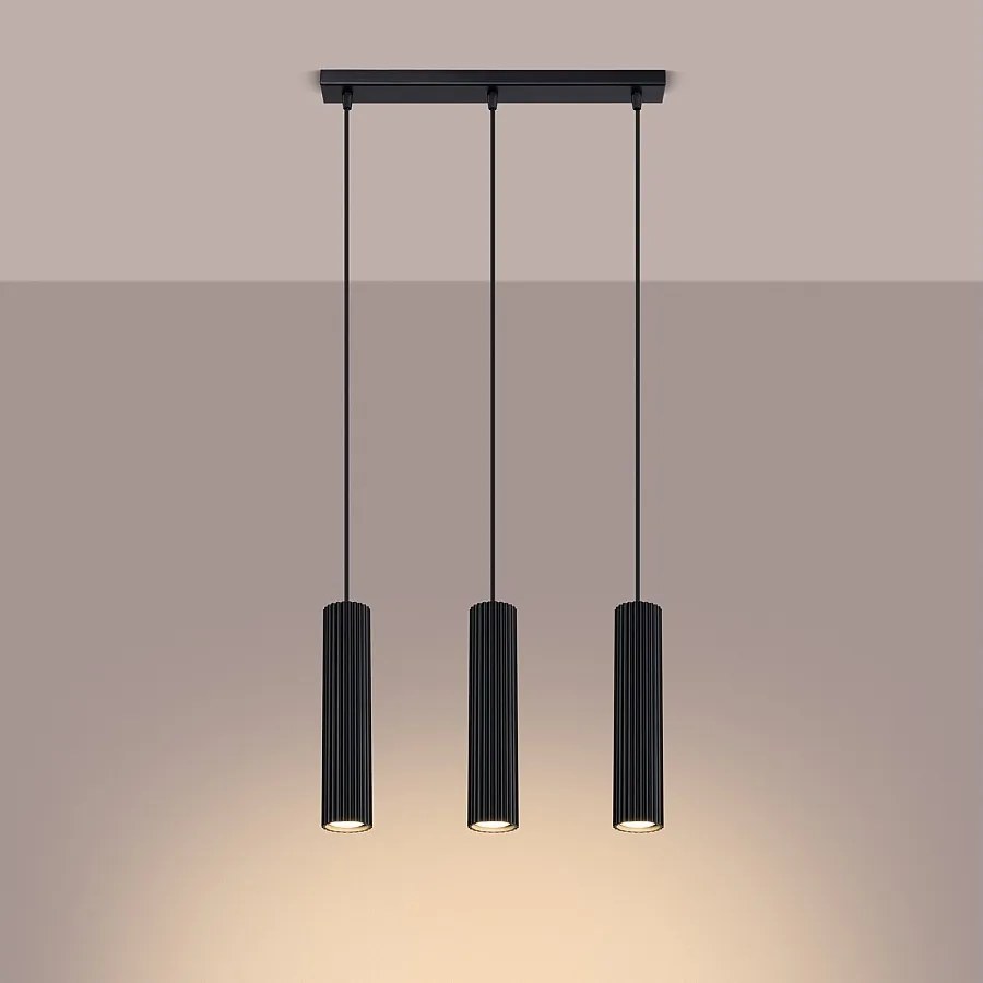 Lampa wisząca minimalistyczny Gloow, aluminium - 3 źródło światła 3000K - L.45 x H.98 cm - czarny