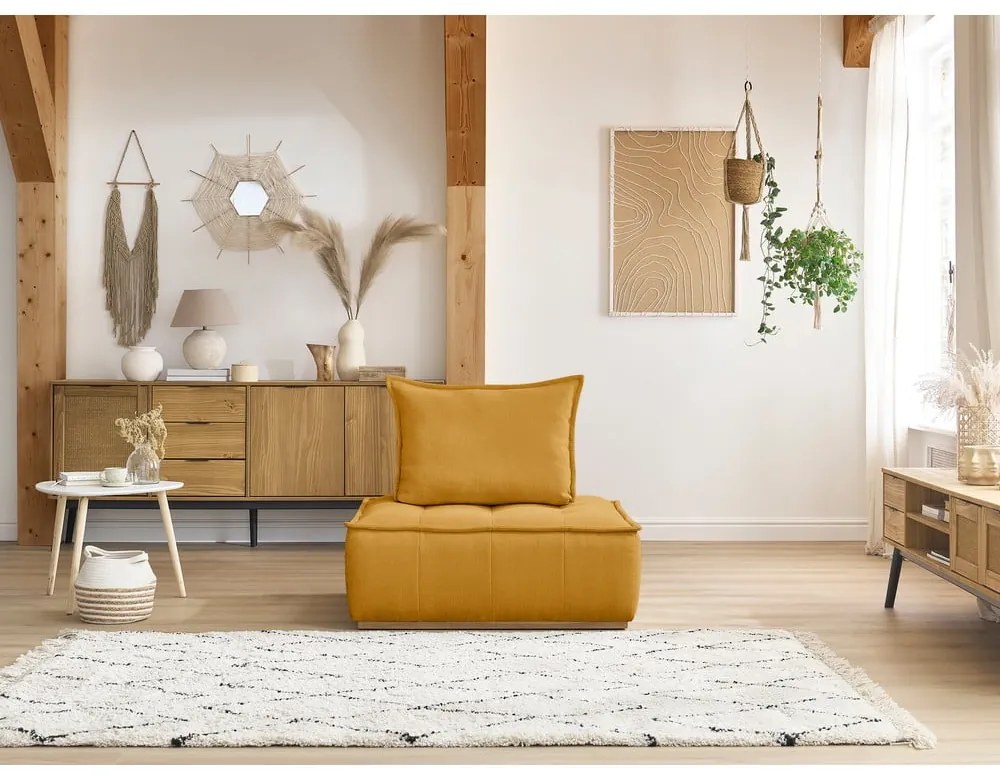 Musztardowy fotel z tkaniny szenilowej Elisa – Bobochic Paris