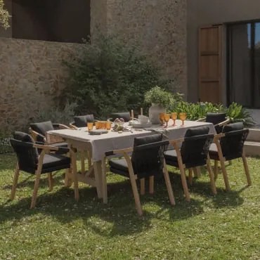 Zestaw Rozkładanego Stołu Prostokątnego 200-260-320x100 Cm I 8 Krzeseł Ogrodowych Z Podłokietnikami Z Drewna Akacjowego - Sklum