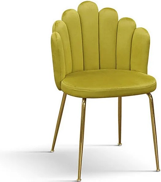 Zestaw 4 krzeseł z tkaniny z efektem aksamitu, żółta ochra, złote nogi - LILLE