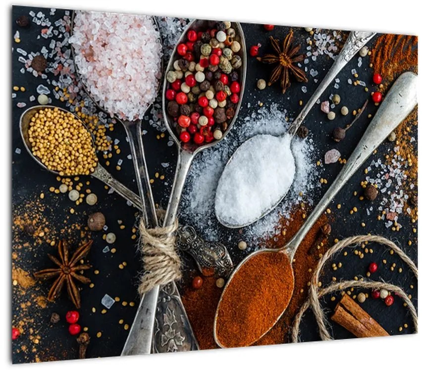 Obraz na szkle łyżek z przyprawami (70x50 cm)