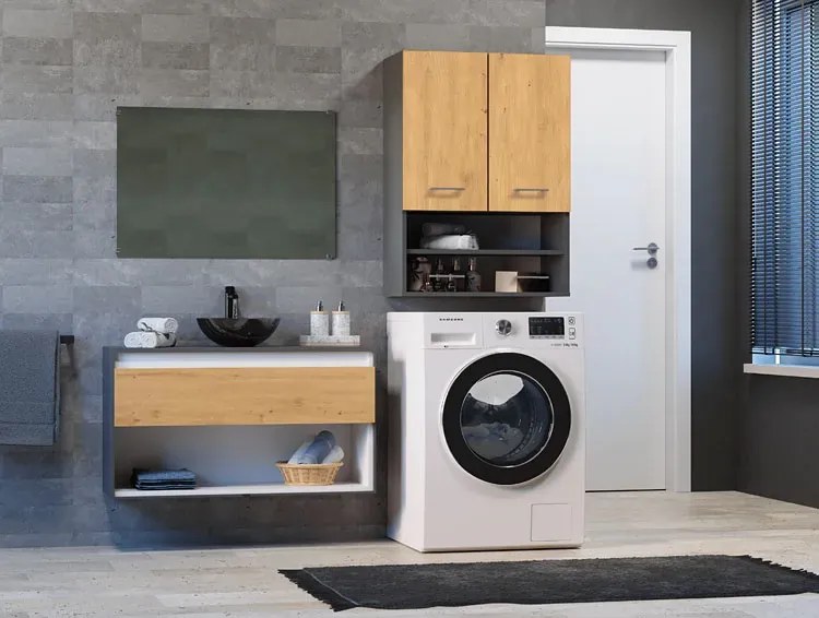 Szafka łazienkowa wisząca antracyt + dąb artisan M5-R86