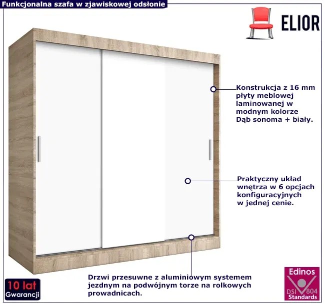 Szafa przesuwna 200 cm dąb sonoma + biały - Erco 6X