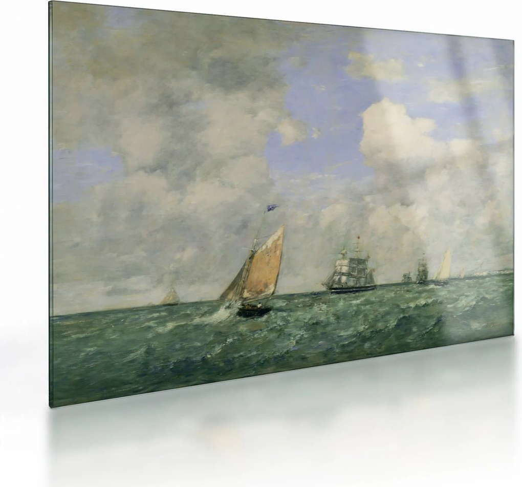 Obraz na szkle - Eugène Boudin, Ships and Sailing Boats Leaving Le Havre, reprodukcje (70x50 cm)