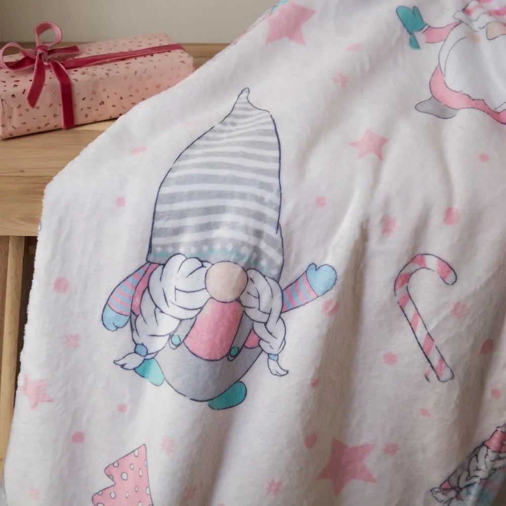 Różowy koc ze świątecznym motywem z mikropluszu 130x170 cm Festive Gnomes – Catherine Lansfield