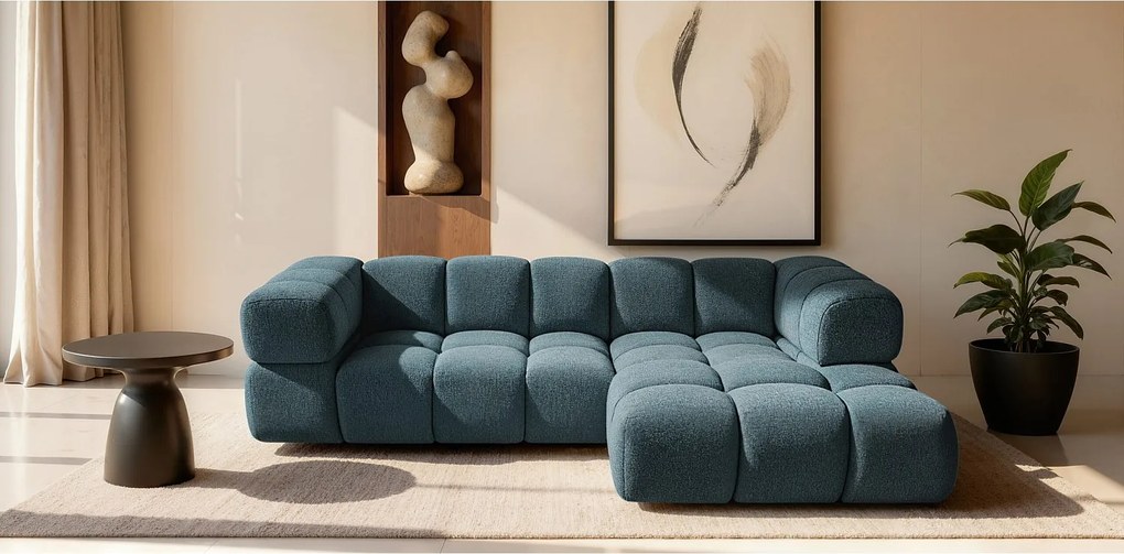 Narożnik w kształcie L Averro, tkanina Puente, Petrol, Prawy