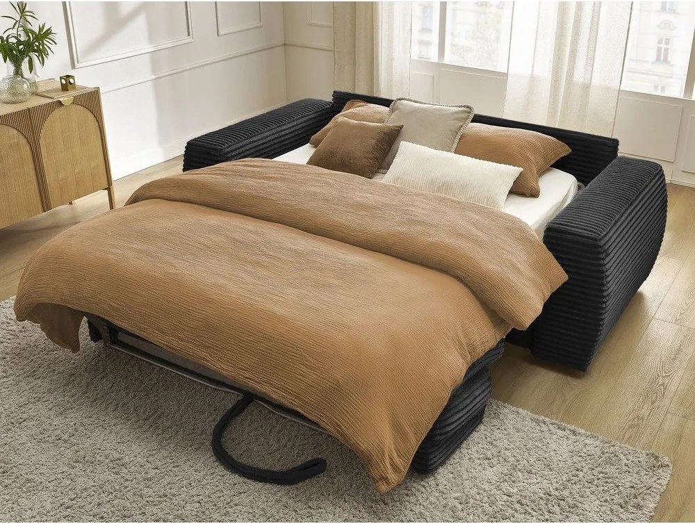 Czarna sztruksowa sofa do spania/rozkładana 220 cm Hugo – Bobochic Paris