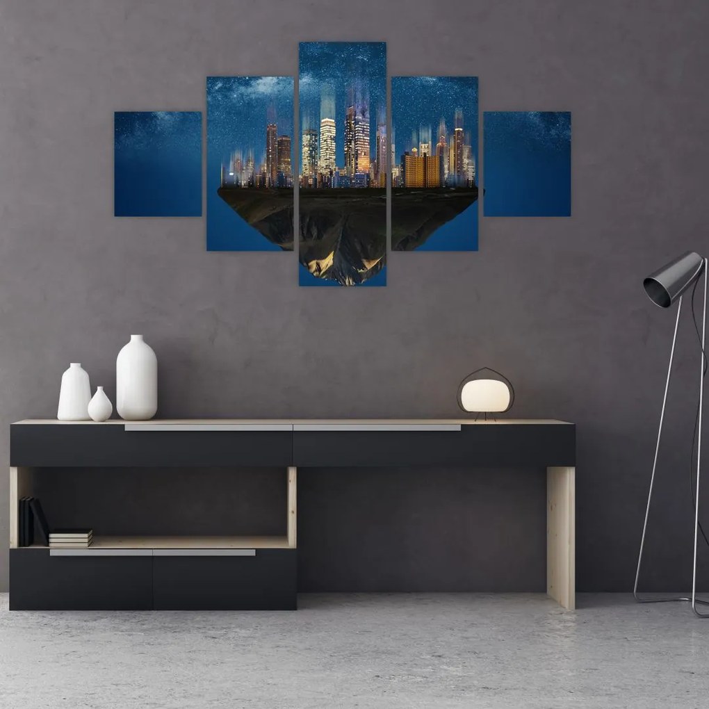 Obraz - Wielkie miasto unoszące się w kosmosie (125x70 cm)