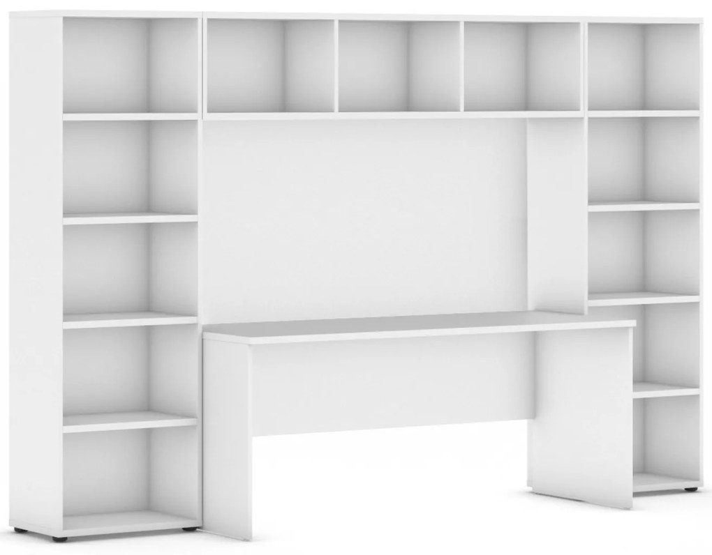 Biblioteka INTEGRO z wbudowanym biurkiem, niska, 2950x700/400x1923 mm, biały