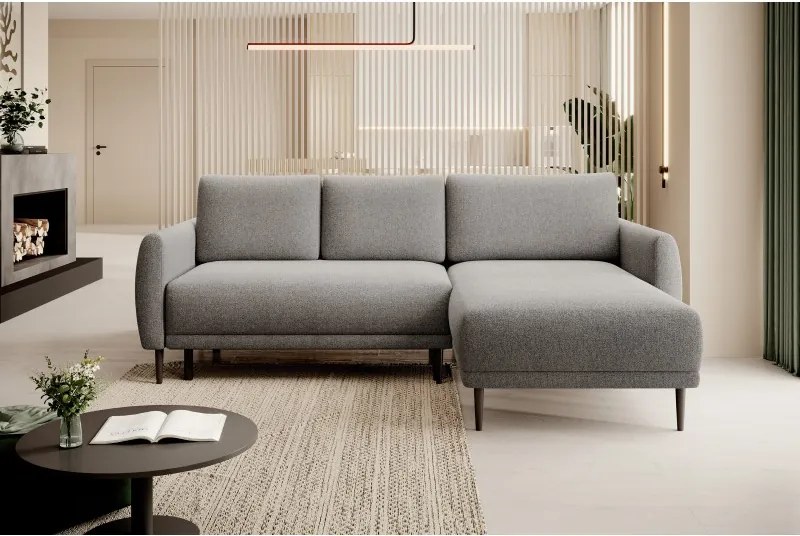 Narożnik BONO z funkcją spania Drewniane nóżki Eleganckie podłokietniki Głębokie siedzisko Prawa strona Barrel 90