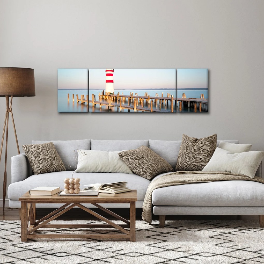 Obraz latarni morskiej o świcie (170x50 cm)