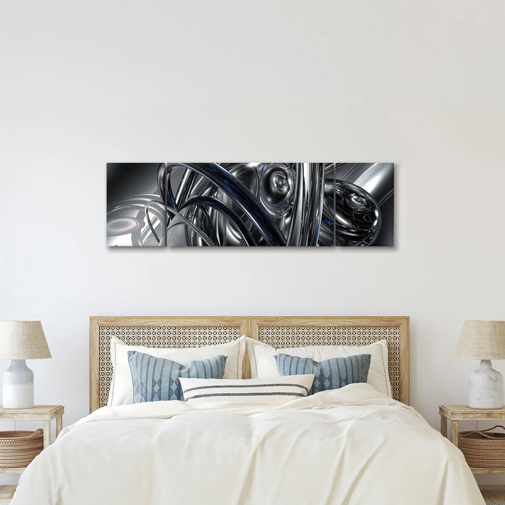 Obraz szarej abstrakcji z niebieskim (170x50 cm)