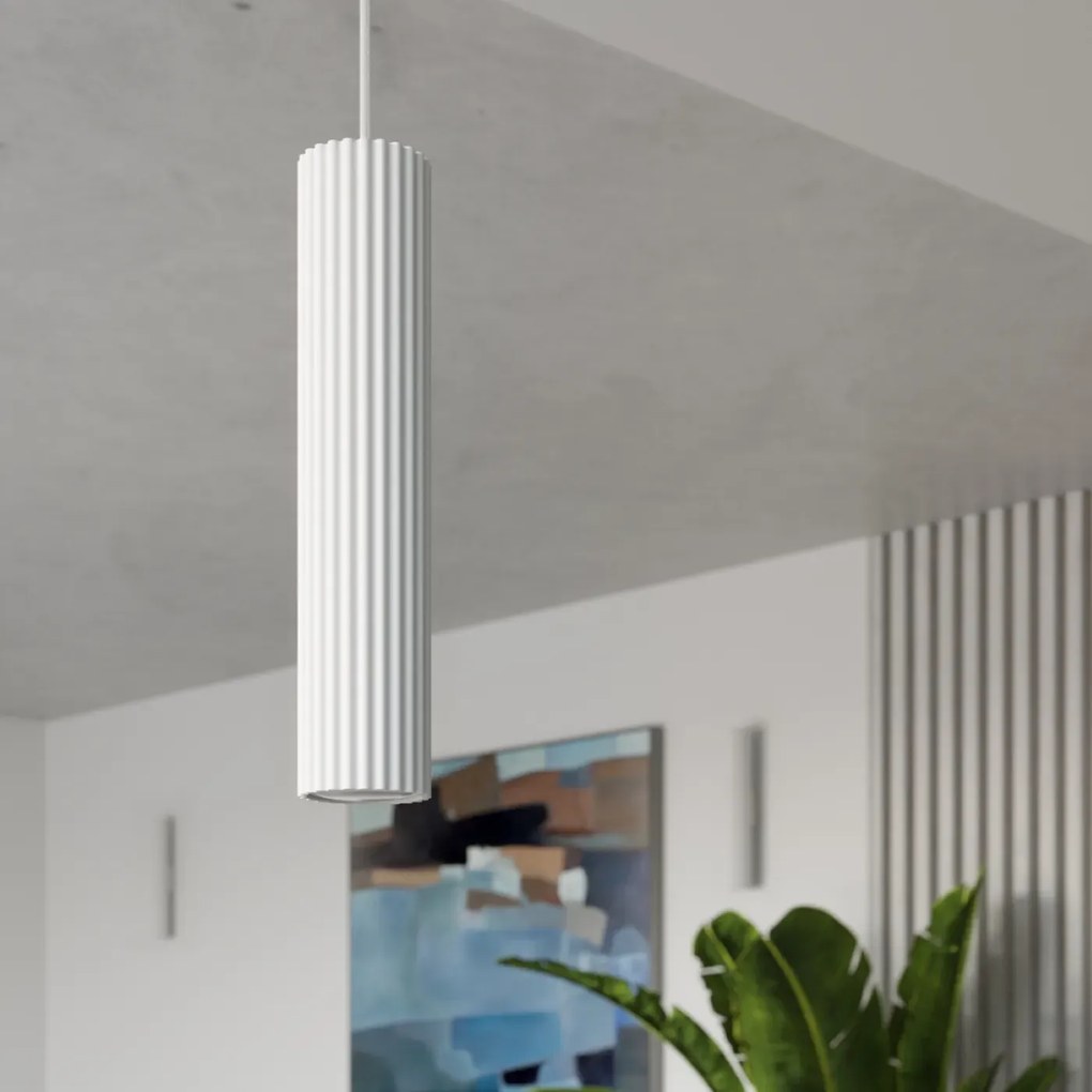 Lampa wisząca KARBON 2 biała ryflowana SOLLUX  LIGHTING