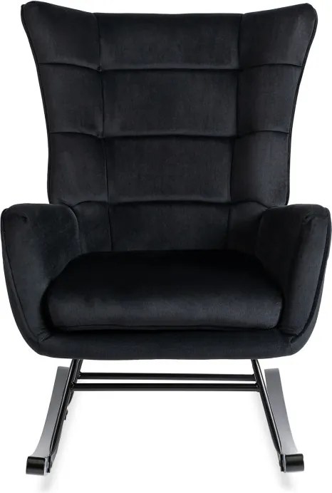 Fotel Bujany na Biegunach Uszak Wypoczynkowy JACKSON Czarny Welurowy do Salonu Nowoczesny