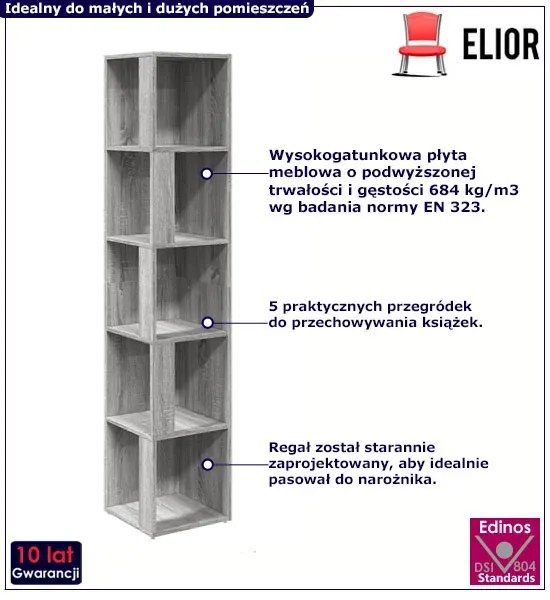 Otwarty wąski regał narożny szary dąb sonoma - Valero