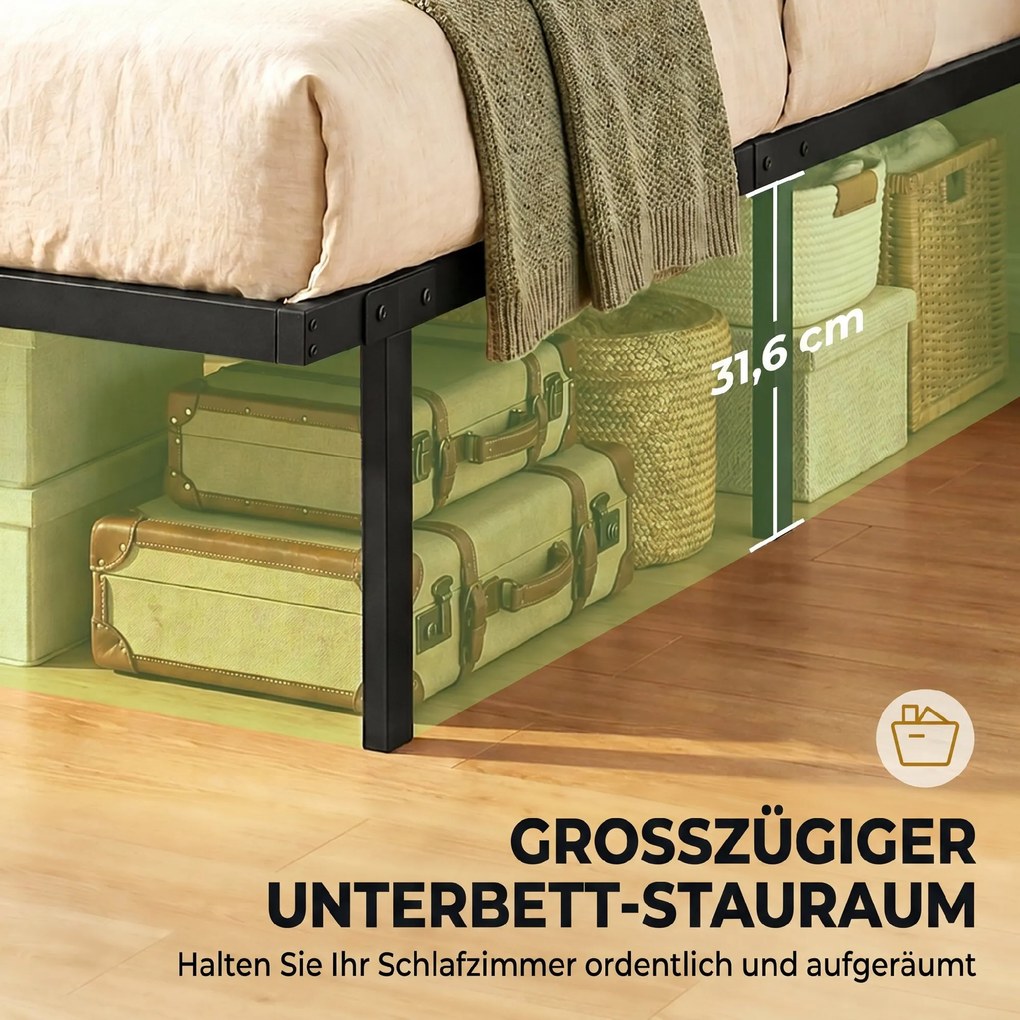 HOMCOM Stelaż łóżka, 140 x 200 cm, metalowe łóżko z miejscem do przechowywania pod łóżkiem, metalowa rama ze stelażem, bez potrzeby boxspringu | Aosom PL