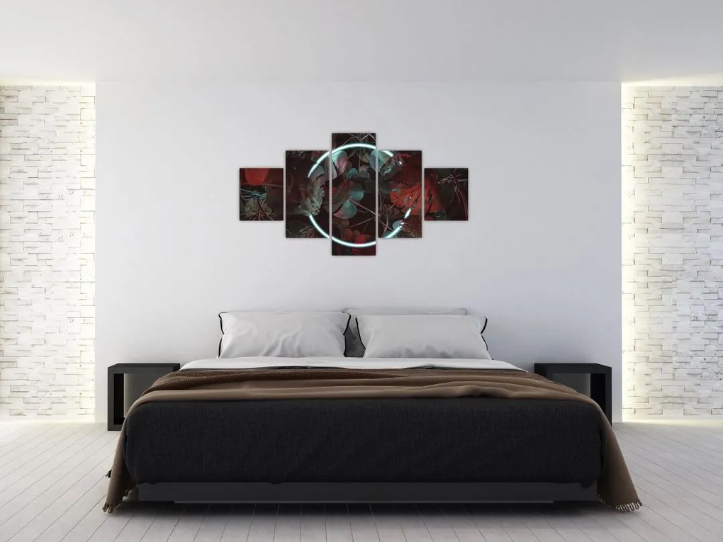 Obraz - Neonowe koło między palmami (125x70 cm)