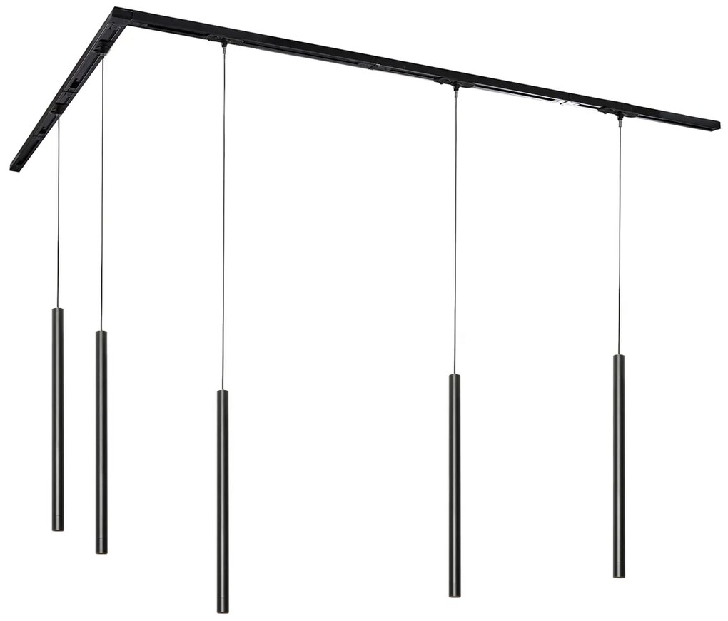 Nowoczesny system oświetlenia szynowego z 5 lampami wiszącymi czarny 1-fazowy - Iconic Frini Nowoczesny Oswietlenie wewnetrzne