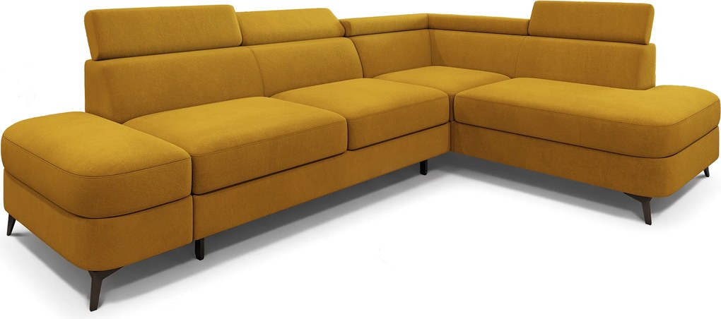 Masseno Narożnik AVISE z funkcją spania i pojemnikiem na pościel Narozniki L, Rozkładana sofa - Żółty, MATT VELVET 48