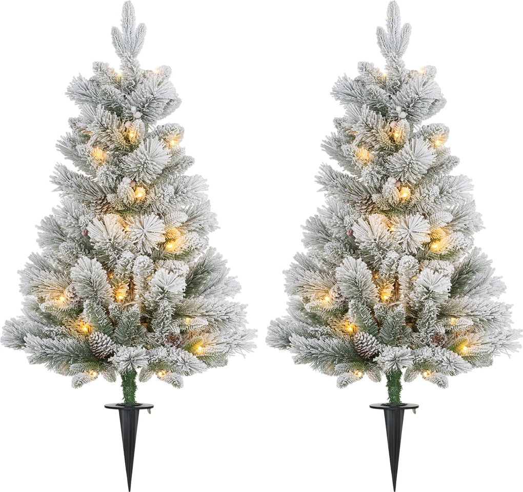 HOMCOM Sztuczna Choinka 90 cm z LED Światełkami, Ognioodporna, na Metalowej Podstawie, Zielony+Biały