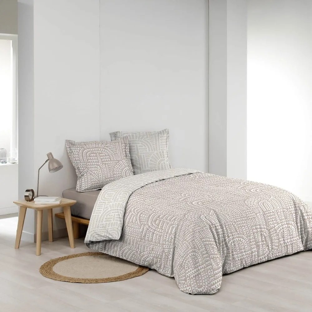 Biało-beżowa pościel dwuosobowa z perkalu bawełnianego 240x220 cm Eliot – douceur d'intérieur