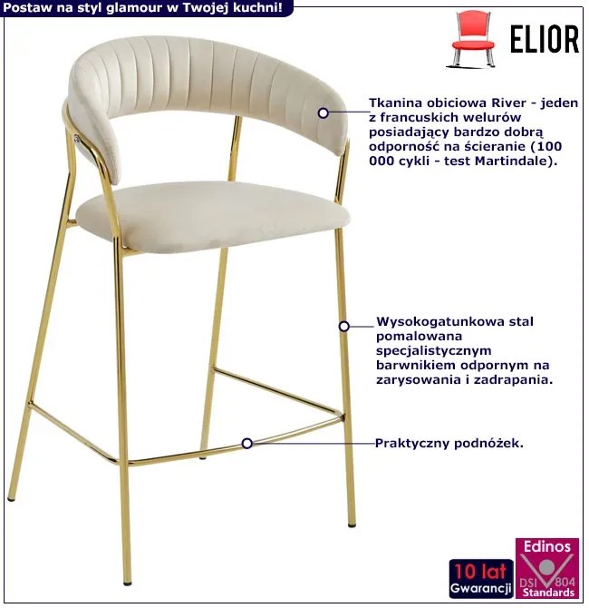 Hoker beżowy z oparciem w stylu glamour B1-F33