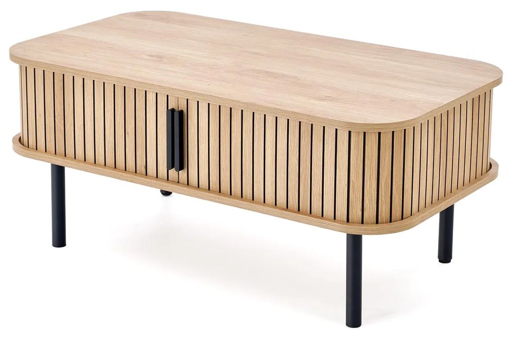 Ława z zamykaną półką, MDF naturalny/czarny 90/50/40 ANGELINA