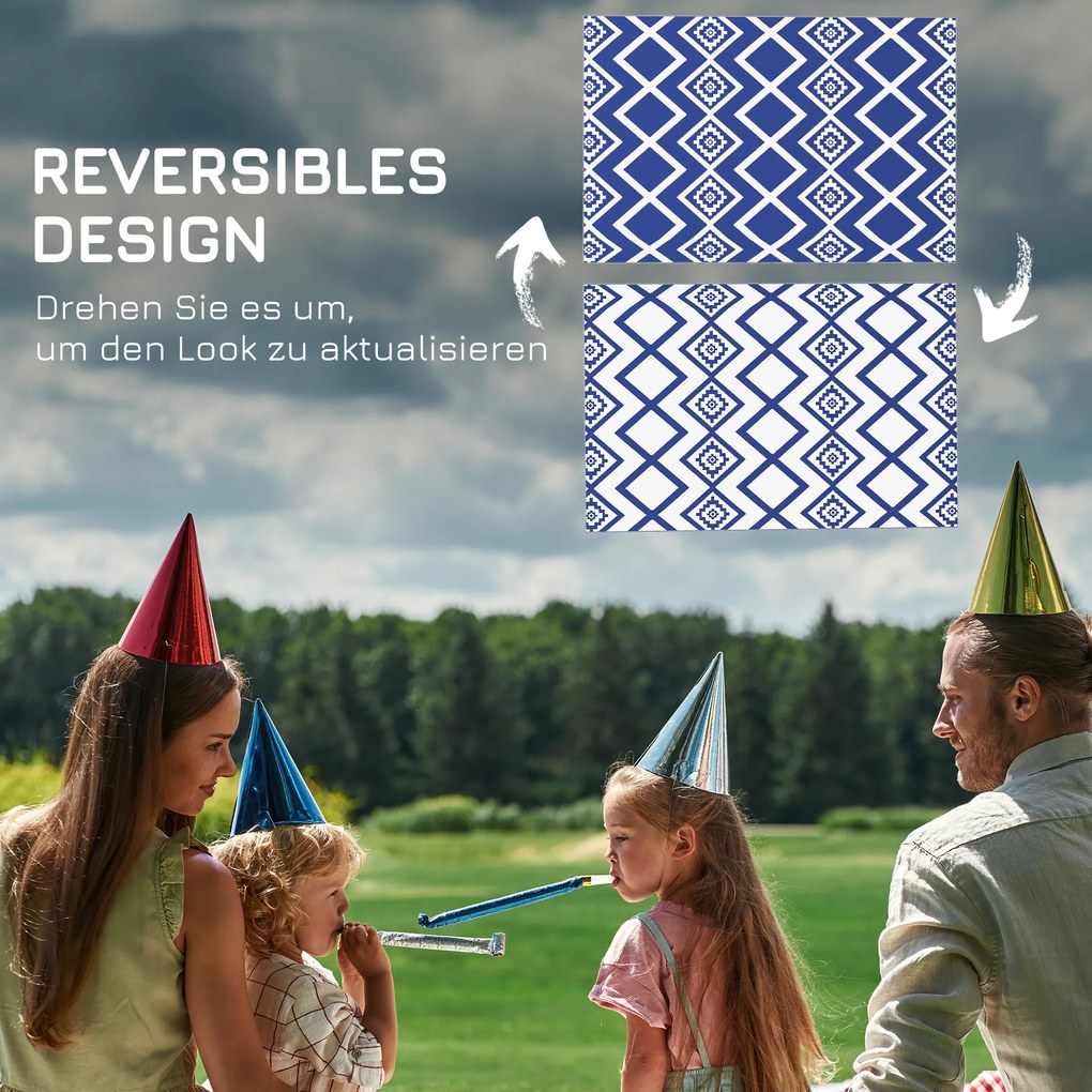 Outsunny Dywan Zewnętrzny Dywan Tarasowy, Odporny Na Warunki Atmosferyczne, Współczesny Design, 182 cm x 274 cm x 0,3 cm, Niebieski + Biały