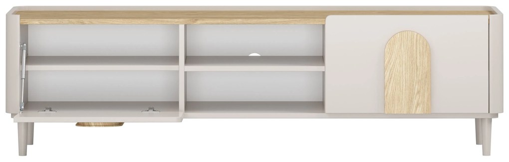Szafka RTV Amilio 170 cm z szufladą na nóżkach - kaszmir / dąb olejowany / uchwyty dąb jasny