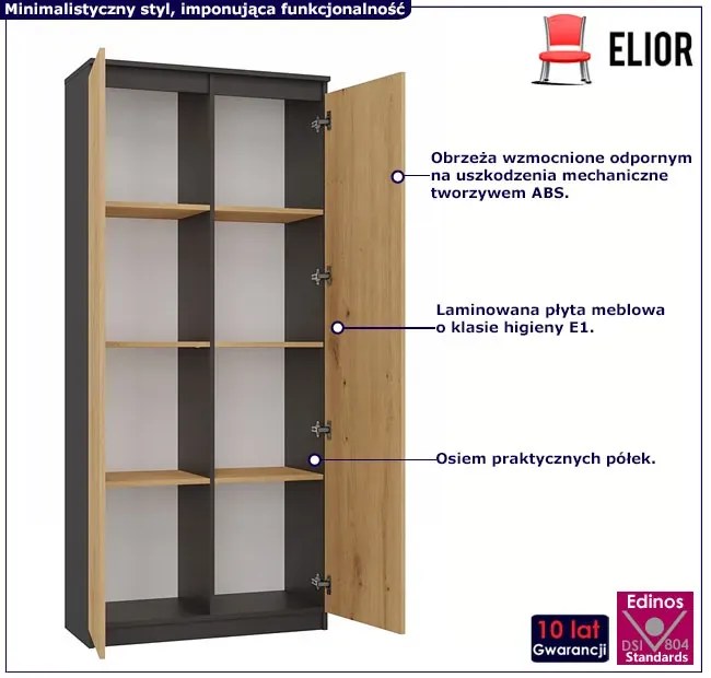 Zamykany regał z półkami antracyt + dąb artisan A4-W55