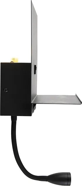 Nowoczesna lampa ścienna czarna z USB i elastycznym ramieniem - Flero