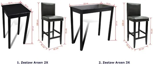 Czarny stolik barowy z 2 hokermi – Ajva 2X