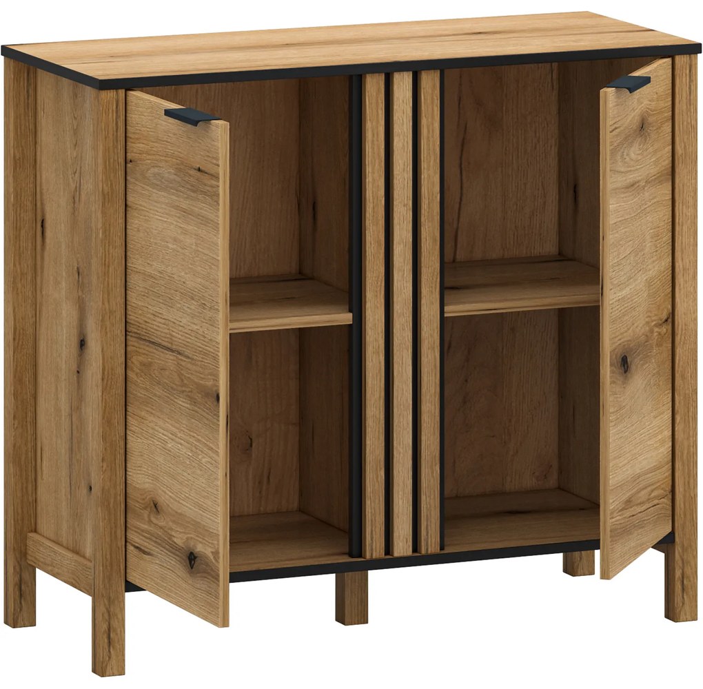 Komoda Dwudrzwiowa z Lamelami do Salonu VERVE 98 cm Dąb Evok Klasyczna Loft