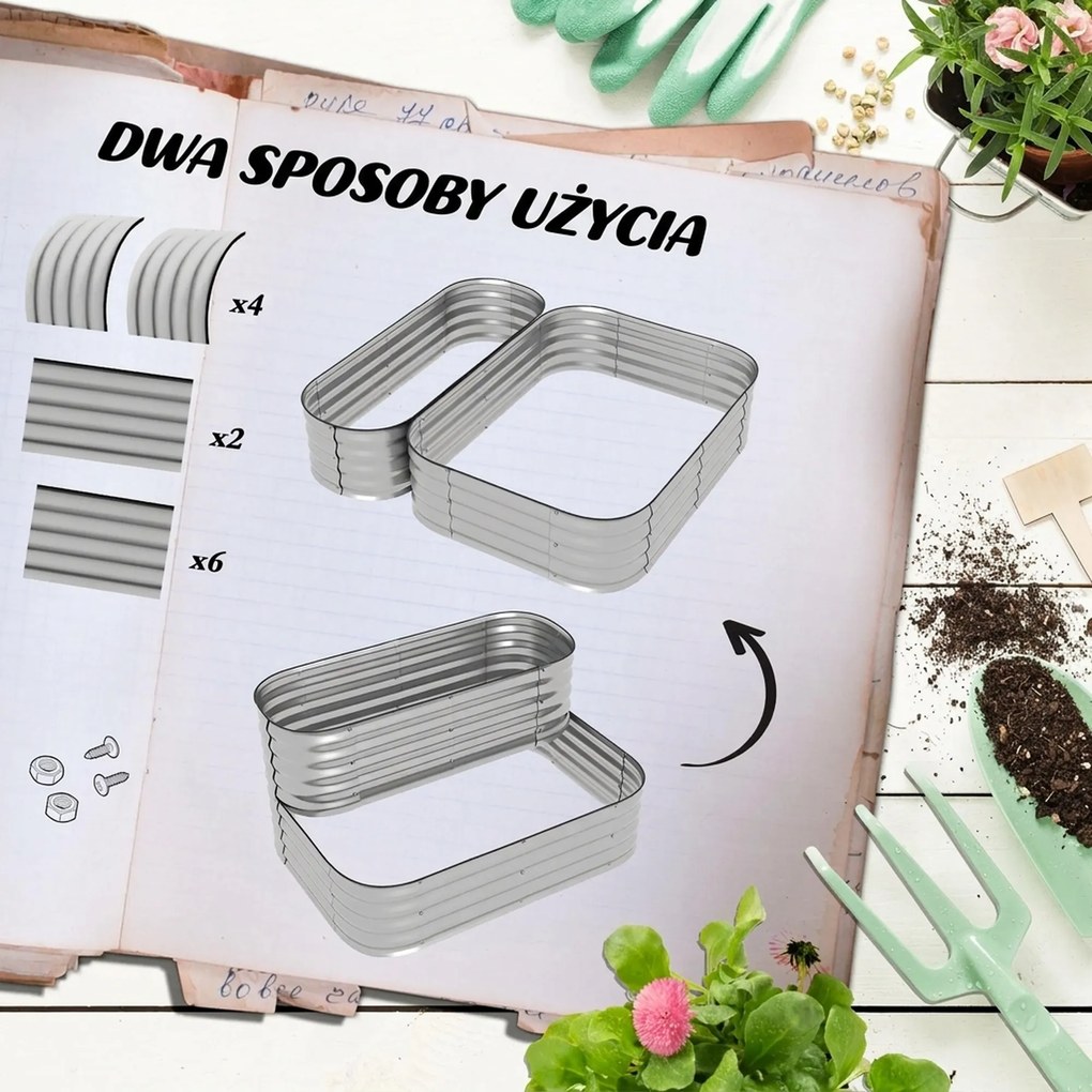 Outsunny Grzadka na ziolowe z Metalu, 2 Poziomy, odporna na wszystkie warunki atmosferyczne, otwarte dno, 120 x 90 x 30cm, Kolor: Srebrny