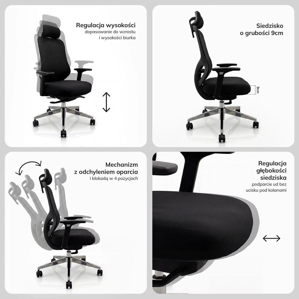 Fotel biurowy ergonomiczny czarny: AXIS