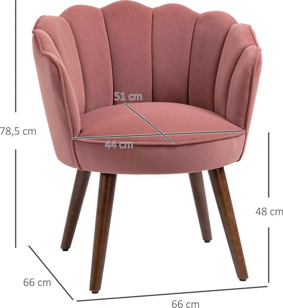 HOMCOM krzesło do jadalni krzesło kuchenne fotel z oparciem krzesło do salonu poliester drewno kauczukowe różowy 66 x 72 x 79 cm