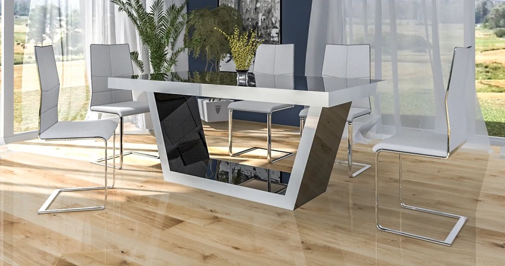 Nowoczesny stół do jadalni w połysku Senator czarny / biały