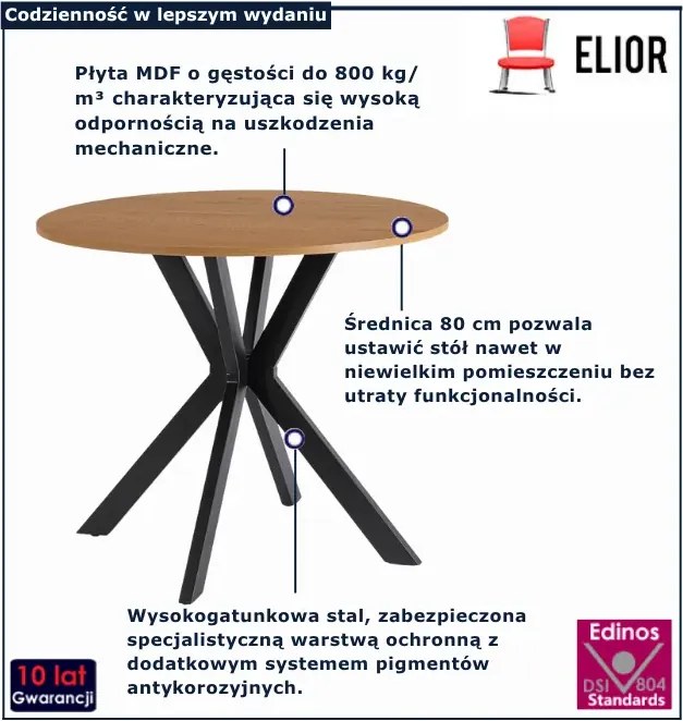 Nowoczesny stolik 80 cm dąb złoty + czarny  E5-M26